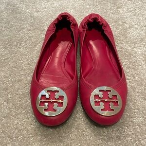 Authentic Tory Burch bright pink and gold flats size 9